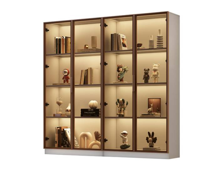 ComfortXL Vitrinen-Set De-37483 80/40/160 cm mit LED-Beleuchtung Weiß, 160x160x40 cm, Esszimmer, Vitrinen, Vitrinenschränke