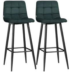 HOMCOM 2er-Set Barhocker, Bistrohocker, Barstuhl mit Fußstütze, Samt-Bezug, Grün
