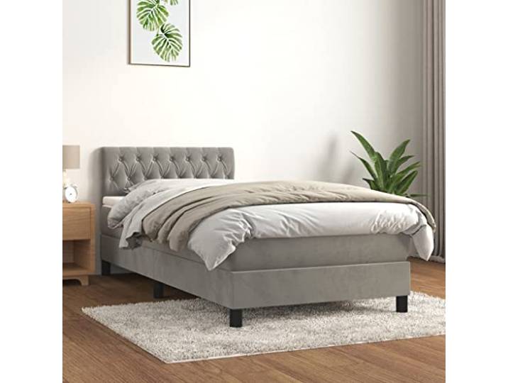 RJPLMFV Bettgestell, Matratze, Velours, Hellgrau, 90 x 200 cm Verstellbarer Kopf, Taschenfedern, feste Unterstützung, weicher Matratzenschoner