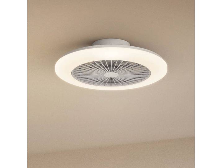 Philips LED-Deckenventilator Amigo, weiß glänzend, 58cm, CCT dimmbar, weiß / opal, für Wohn- / Esszimmer, Kunststoff, Modern