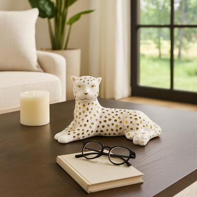Sagebrook Home Ceramic Leopard Decorative Figurine - White and Gold