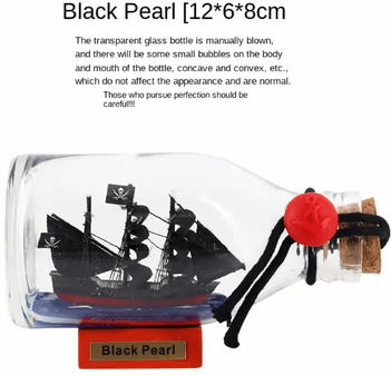 Inspire Curations Black Pearl Pirate Ship In Bottle Floating Drift Ornament Nautical Decor black Pearl 12cm
