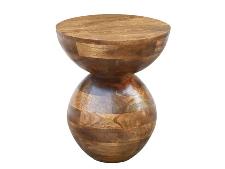 FineBuy Beistelltisch Rund 35x35x42 cm Mango Massivholz Natur skulpturaler Anstelltisch mit geschwungenem Fuß, kleiner Abstelltisch aus Echtholz, handgefertigt