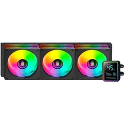 Mars Gaming AIO Liquid Cooling LCD Screen Multimonitor OptiChamber Pump Copper Base ARGB Infinity Mirror Fans, CPU Wasserkühler, Schwarz