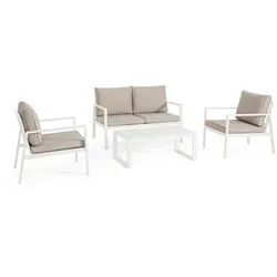Garten-Set Hilde Aluminium, modern gepolstert für 4 Personen, weiß taupe, Outdoor mit Kissen