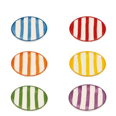 Zafferano Safranfarbenes 6er-Set Untertassen Lido-Kollektion, gestreift, handgefertigte italienische Keramik, modernes und elegantes Design für den Tisch