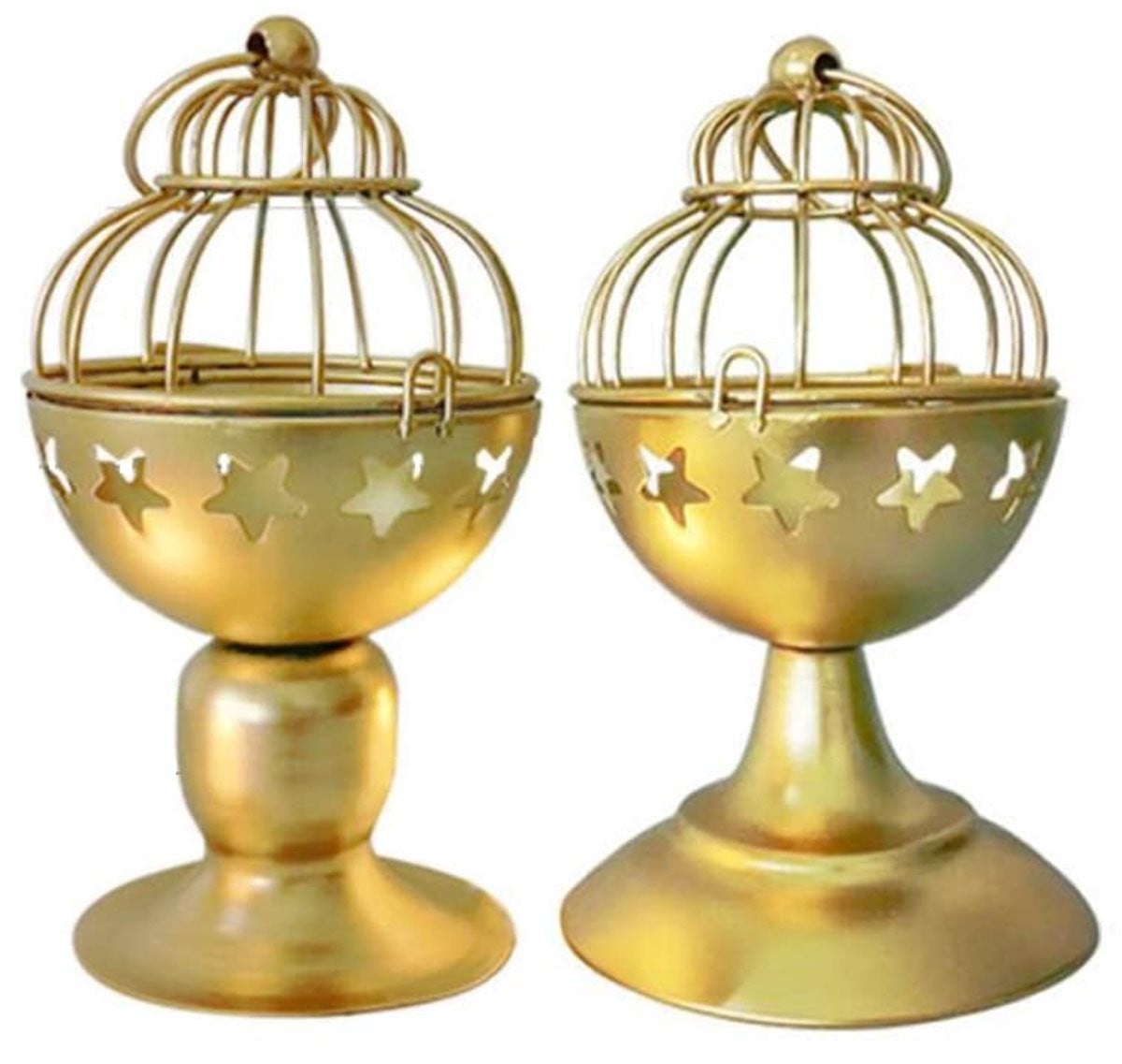 Dailygoods Messing Kaarsenhouder Set van 2 - Decoratieve Lantaarns voor Woondecoratie