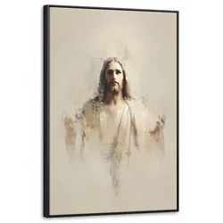 LEINWAND Bilder mit Rahmen - Porträt - Abstrakt - Jesus - Beige - 60x90