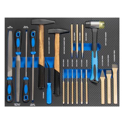 Baumarktplus Profi Werkstattwagen Einlage blau Hammer, Feilen, Meißel, Körner und Durchschläger 20 tlg.