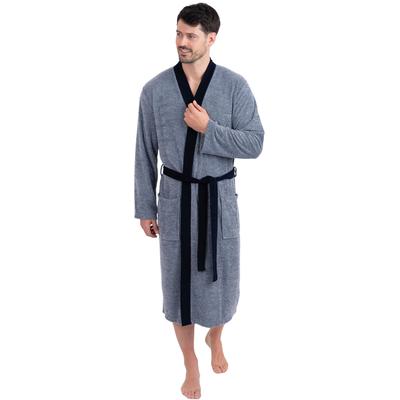 Herrenbademantel WEWO FASHION "2726, ideal für Sauna & Spa, Hotelbademantel, Morgenmantel" Gr. M, blau (navy patterned), L:120cm, Polycotton, Hausmäntel, tolle Musterung