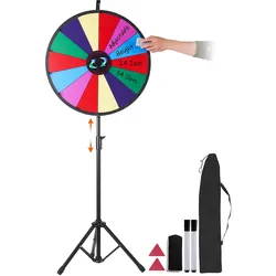 VEVOR Glücksrad (601 mm) mit 14 Fächern & Höhenverstellbarem Ständer (1125–1530 mm) & Abwischbarem Rouletterad & Aufbewahrungstasche, Drehendes Preisrad für Partys, Kneipen, Messen & Jahrmärkte