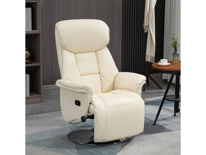 HOMCOM Fauteuil Relax Pivotant Inclinable avec Repose-pied Crème