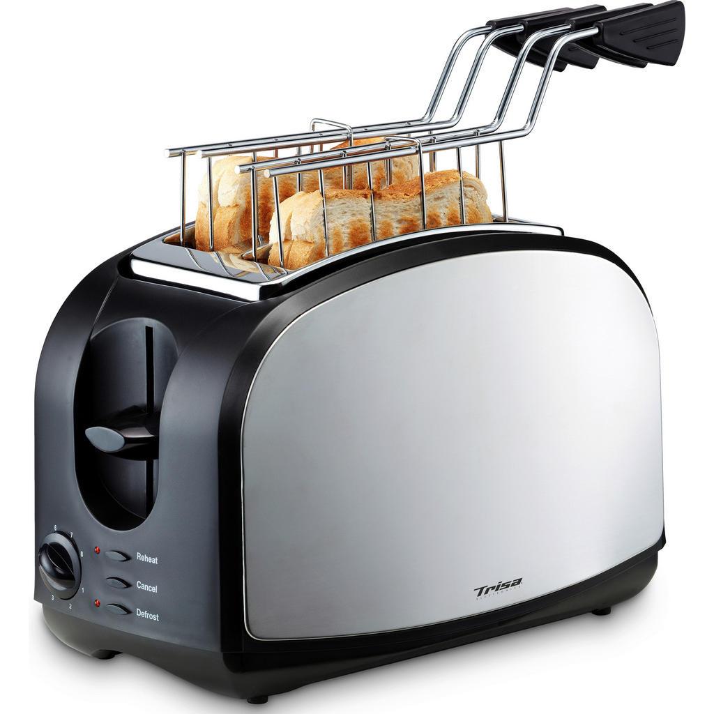 Trisa Electronics Toaster , Schwarz , Kunststoff , 17x19.4x28.5 cm , RoHS, Fsc, Reach , Krümelschublade, Auftaufunktion, Aufwärmfunktion , Kochgeschirr, Küchengeräte, Toaster