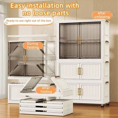 Inspired Finds Transparent Foldable Mobile Wardrobe Closet 31.50in Large Capacity Organizer 1 Large 3 Small