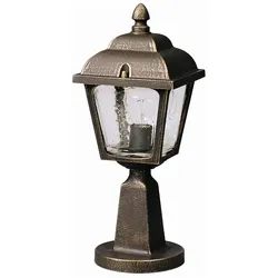 Albert Sockelleuchte Landhausstil Doppelkuppel eckig, Typ Nr. 0536, Höhe 44cm, IP44, E27, Alu-Guss / Hohlglas klar, Braun-Messing ALB-650536