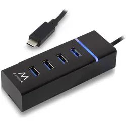 Ewent EW1137 (USB-C, 4 Ports), Dockingstation + USB Hub, Schwarz