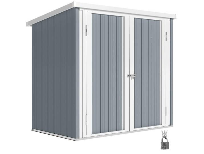 ComfortXL Gerätehaus De-16871 2 abschließbare Türen Hellgrau/Weiß, Metall, 86x134x147 cm, Gartenzubehör, Gartenhäuser & Gewächshäuser