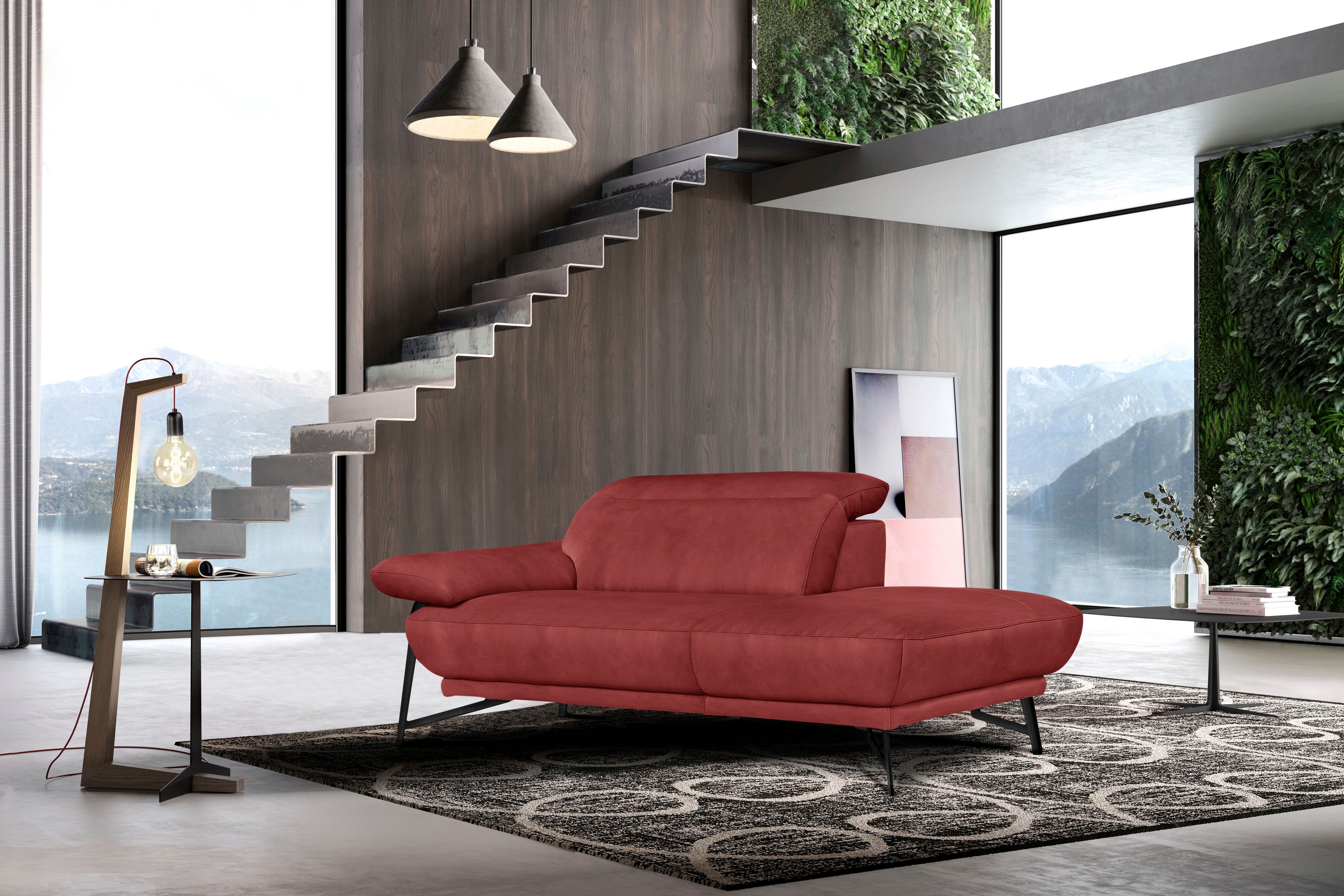 Ottomane EGOITALIANO "Anais, erstklassiges Designsofa, Breite 179 cm, Fußfarbe schattengrau", rot (marsala), Sofas, B/H/T: 179cm x 74cm x 106cm, Luxus-Microfaser Lederoptik, Ottomane rechts, Armlehne links, LEDER -Artikel BULL – Kat. B: Der Artikel BULL i