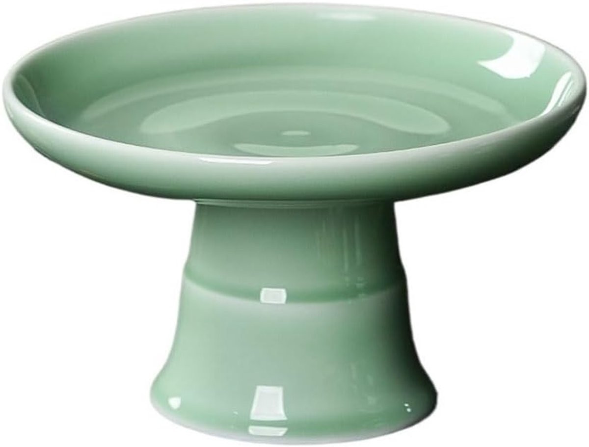 Groene decoratieve keramieken fruitschaal met hoge voet - 20,5 cm diameter