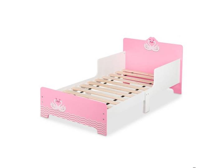 Relaxdays Lit enfant avec protection HxLxP: 60x77x143 cm sommier à lattes enfant avec motif cygne MDF blanc - rose