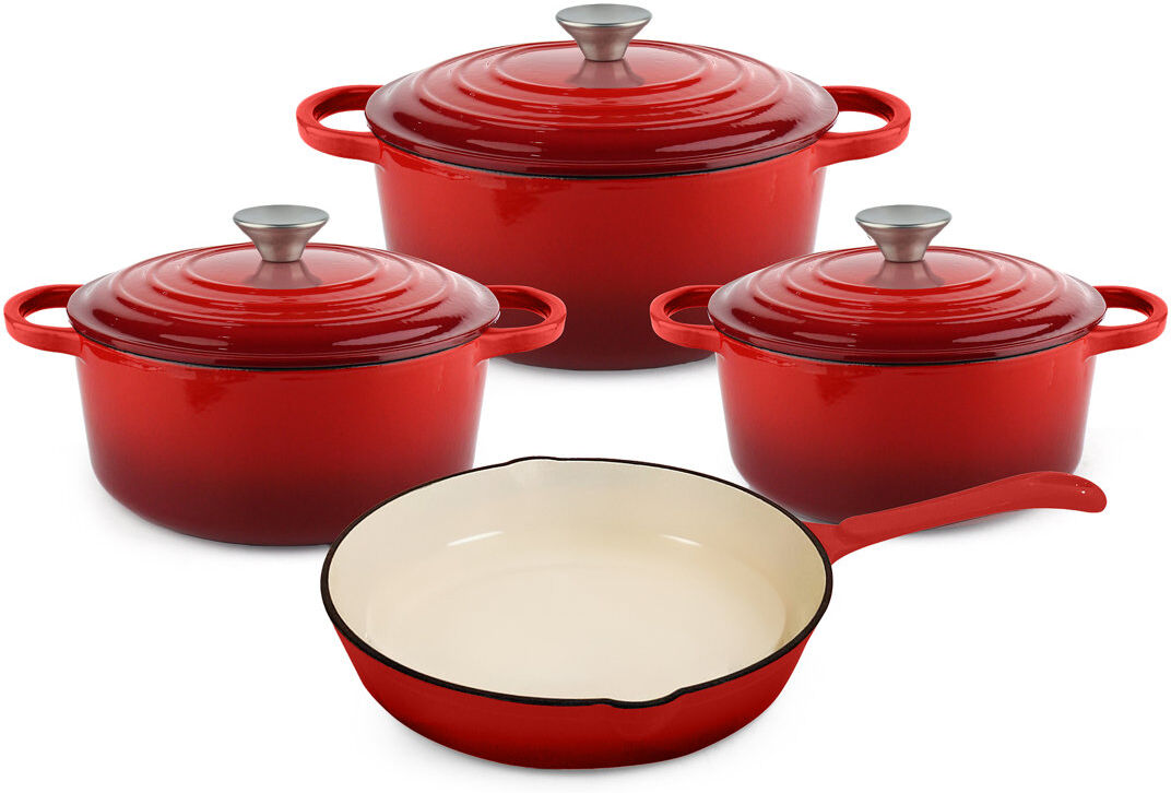 CAANNASWEIS 7 - Piece Cast Iron Cookware Set Red 7