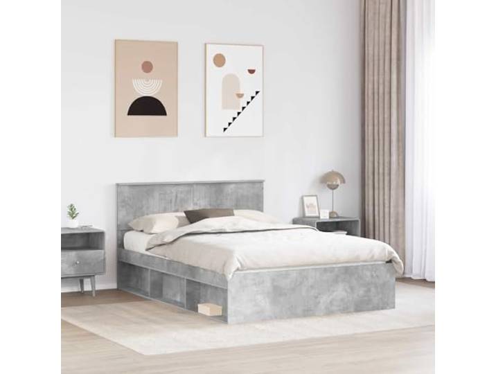 SKTQYQO Bettgestell, grau, 135 x 190 cm, Kiefer massiv Modernes Design, klare Linien, robuste Basis, geeignet für zeitgenössische Zimmer