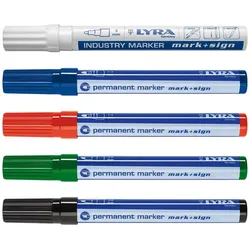 Vasalat, Marker, Lyra Marker blau und rot schräg + schwarz und grün rund + Lackstift weiss (1x)
