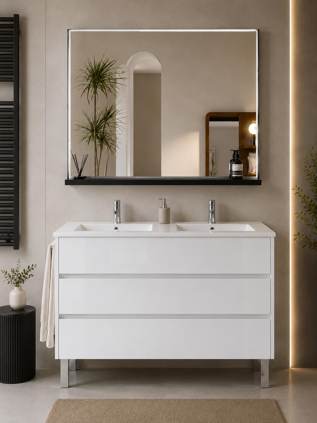 ORIGEN BATH IMPERIA Badmöbel mit Doppelwaschbecken 120x45 cm, Weiß