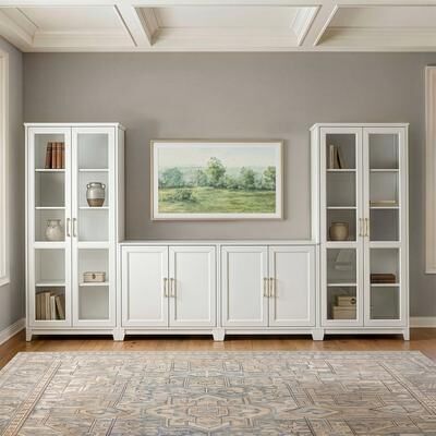"Martha Stewart Dual 2-Door Base Cabinets-2 Tall Media Cabinets-Premium Hardware - 126""W x 16.75""D"