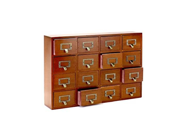 QWORK Vintage-Apothekerschrank, Holz, 16 Schubladen, Heimbüro, Tee- und Kommode, Schlafzimmerorganisation