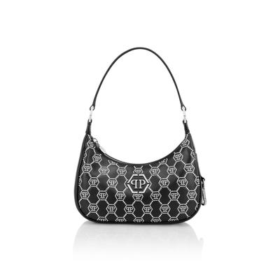 Schultertasche PHILIPP PLEIN "Monogram Verziert", Damen, 02, schwarz, Taschen Schultertasche