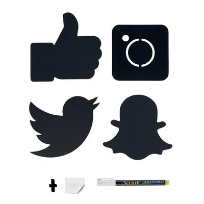 Securit® 4er-Set Wandtafeln Soziale Netzwerke - Facebook, Instagram, Twitter, SnapChat - Kreidestift inklusive - Auslaufmodell