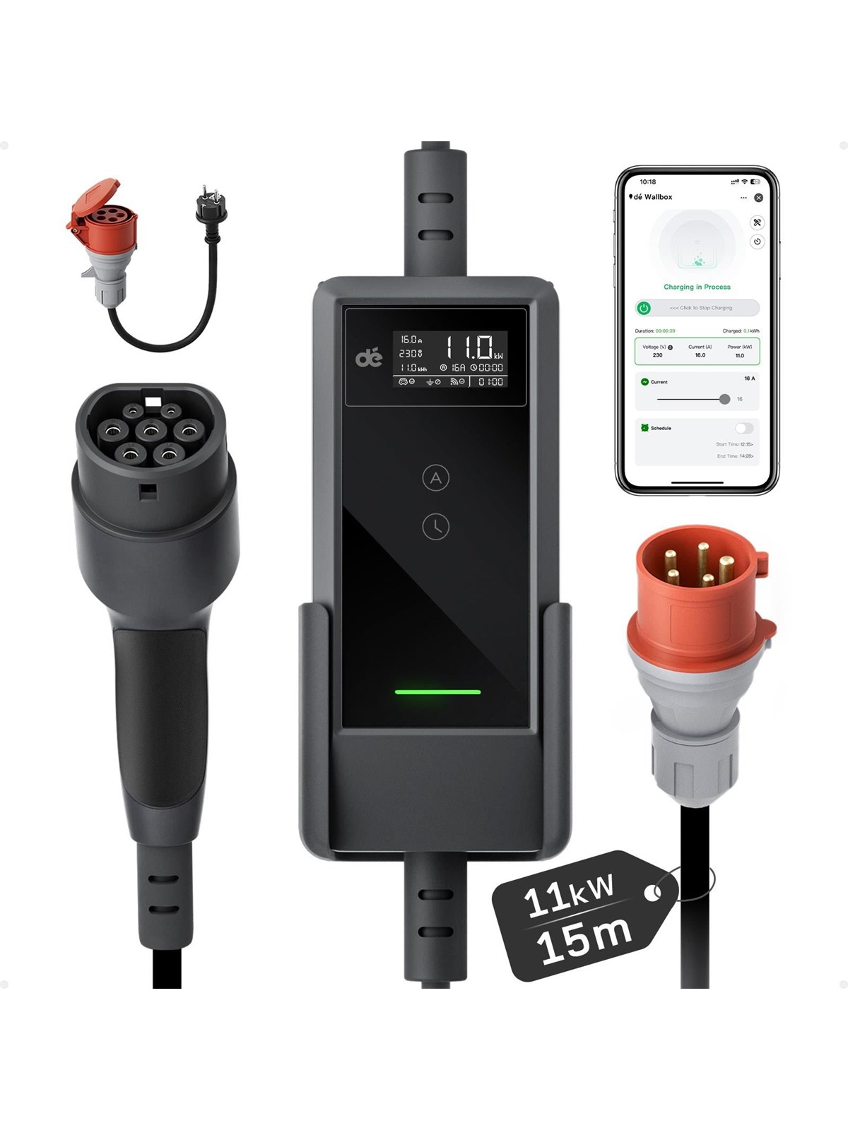 dé 11kW Portable Charger with 15m Cable (APP VERSION)