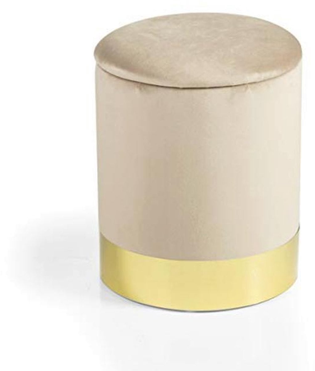 Glamorue beige fluwelen opberg ottoman met vergulde metalen basis