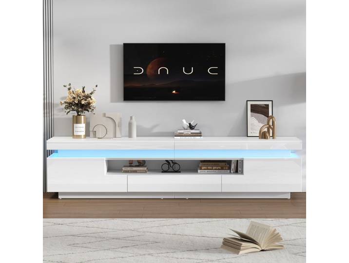Meuble TV - Blanc - 175x38x45cm - LED - 2 armoires - 1 tiroir