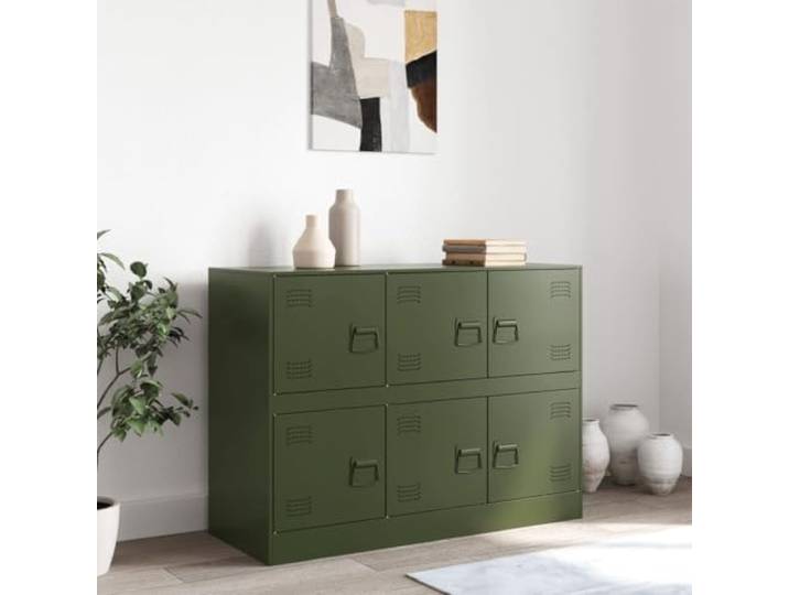KTHLBRH Sideboard Olivgrün 99 x 39 x 73 cm Stahl 6 Fächer Tragkraft 90 kg, 6 Metallgriffe, einfache Reinigung, reichlich Platz für Zeitschriften und Bücher