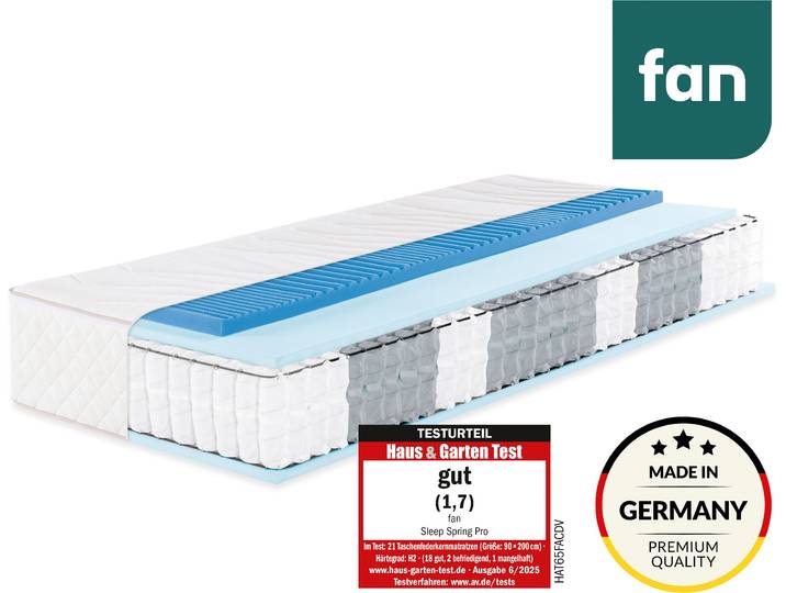 Taschenfederkernmatratze FAN Sleep Spring Pro, Boxspringmatratze m. Thermogelauflage, 90x200 & mehr , weiss (weiß), B:90cm H:33cm L:190cm, Bezug: 60% Polyester, 40% Viskose. Steppfüllung: 100% Polyester, Matratzen, Taschenfederkernmatratze, Haus & Garten Test GUT , getestet in Gr. 90x200, H2