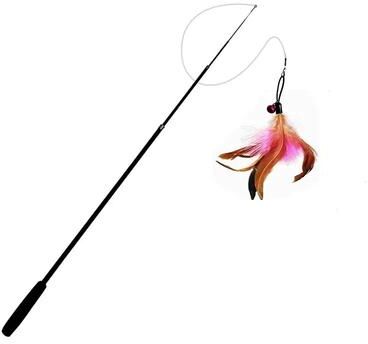 Inspired Living PouncePro Extendable Cat Wand Toy With Feather Teaser & Bells 1.8M Interactive Play Rod red