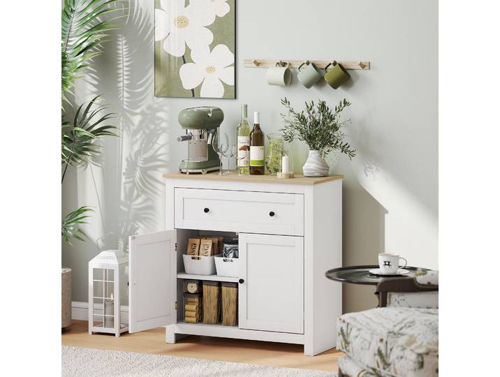 HOMCOM Buffet Cuisine Bois Blanc 78x35x80cm Tiroir Armoire Étagère