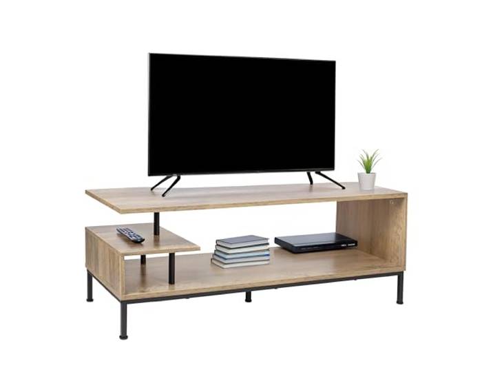 Relaxdays TV-Lowboard, 3 Ablagen, Natur/schwarz