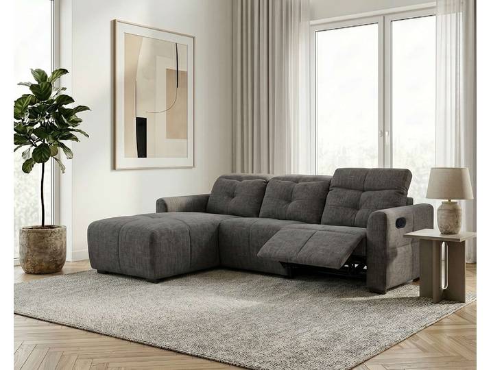 Ecksofa OTTO HOME CAARLA Webstoff, L-Form, 261 cm, man. o. elektr. Relaxfunktion (USB) , grau (anthrazit), B:261cm H:99cm T:180cm, 100% Polyester, Sofas, Ecksofa, mit USB-A und USB-C bei elektrischer Ausführung, Kopfteilverstellung