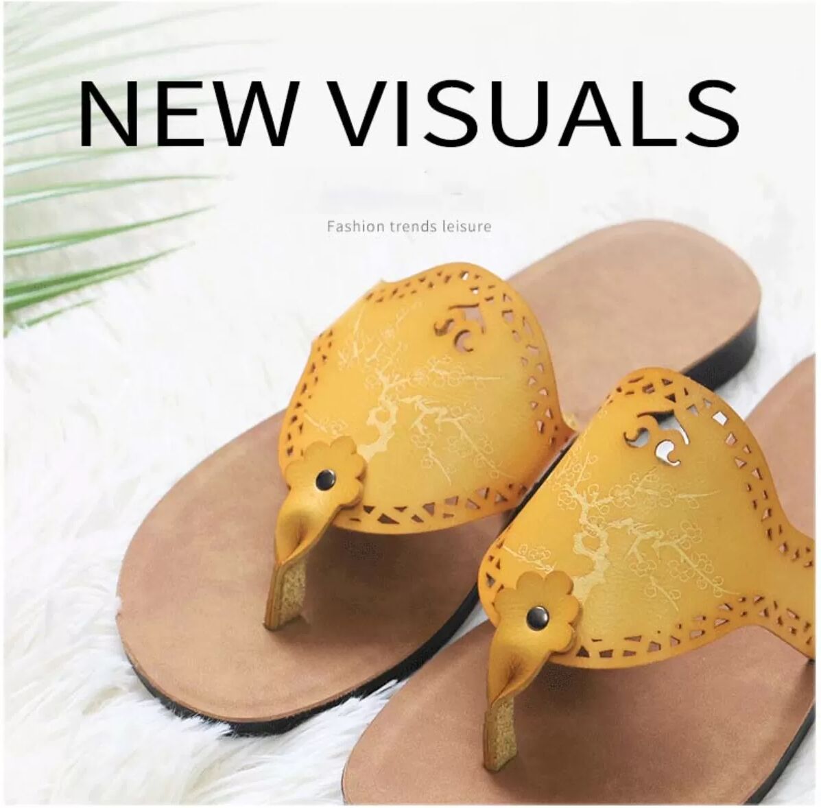 INF Damenmode PU Flip-Flops - Atmungsaktiv, Lässig, Bequem & Rutschfest Gelb 39