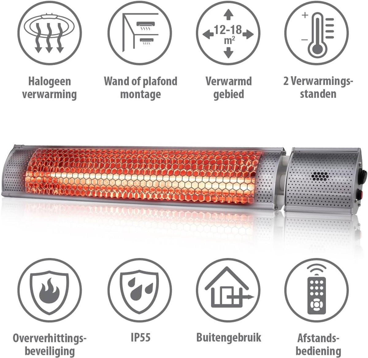 RFWR Infrarood verwarming 800 W - Vrijstaand voor binnen en buiten - Zilver