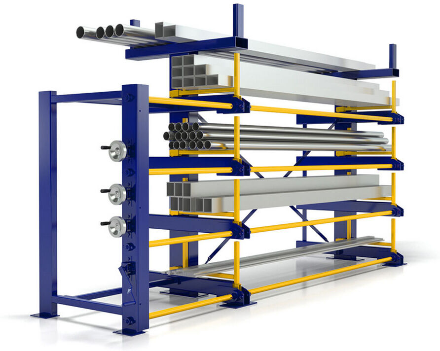 R+R Industrietechnik RR Industrietechnik Roll-Aus-Regal einseitg Typ RRA-E25 1x4 Lagerebenen plus Dachablage 1500kg Traglast pro Arm