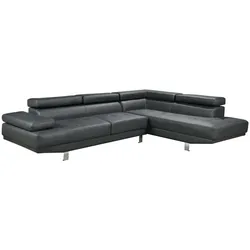 Happy Home Ecksofa mit verstellbaren Kopf- und Arm-Funktionen in Lederoptik - Dunkelgrau