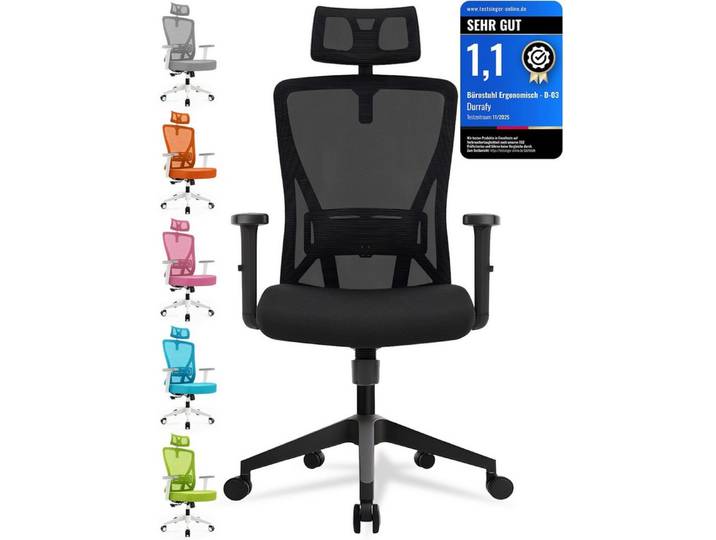 Durrafy Bürostuhl 200kg Ergonomischer Bürostuhl-Verstellbare Lordosenstütze (Verstellbare Lendenwirbelstutze + Kopfstutze + hohenverstelbare Armlehnen),bis zu 130° neigbar, atmungsaktives Netzgewebe, Drehstuhl),bis zu 130° neigbar, atmungsaktives Netzgewebe, Drehstuhl)