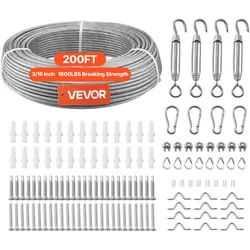 VEVOR Edelstahldrahtseil φ4,76 mm 61 m Länge, Drahtseil aus Edelstahl 304 mit einer Bruchlast von 7,1 kN, Stahlseil 7x7 Litzen, Geländerseil für Terrassengeländer, Gartenspaliere