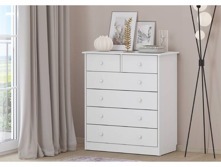 Kommode Weiß Sideboard Anrichte Kiefer Massiv 6 Schubladen