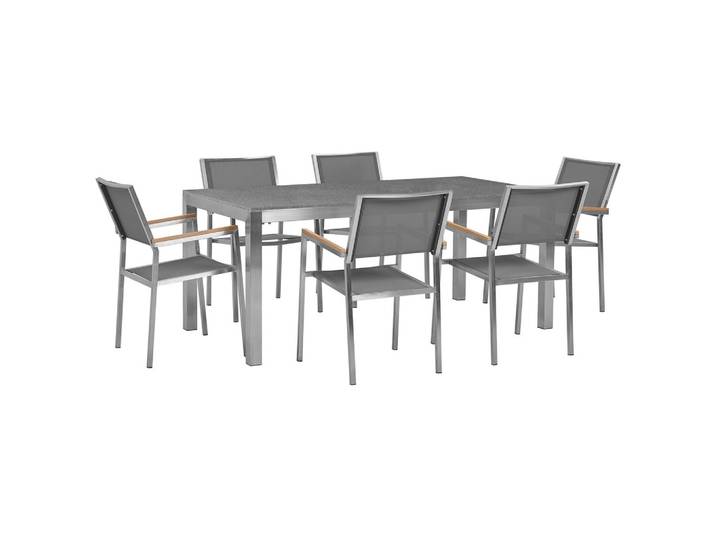 GARTENMÖBEL SET 6-Sitzer Granit grau poliert Textilbespannung grau Grosseto