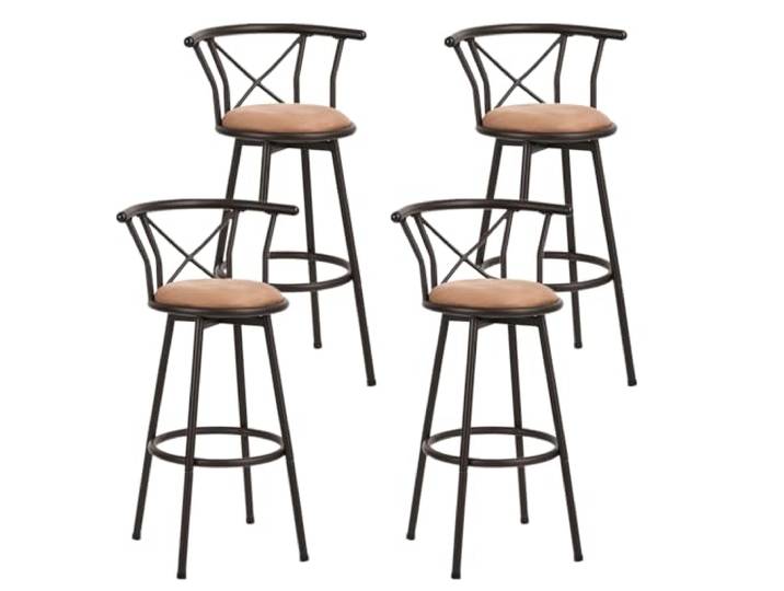 MEUBLE Cosy Barhocker 4er Set Barstühle Drehbarer 75,5 cm hoch Drehstühle mit Fußstütze Lehne und Wildledersitz, für Esszimmer, Küche, Theke, Bar, Industriestil, Braun